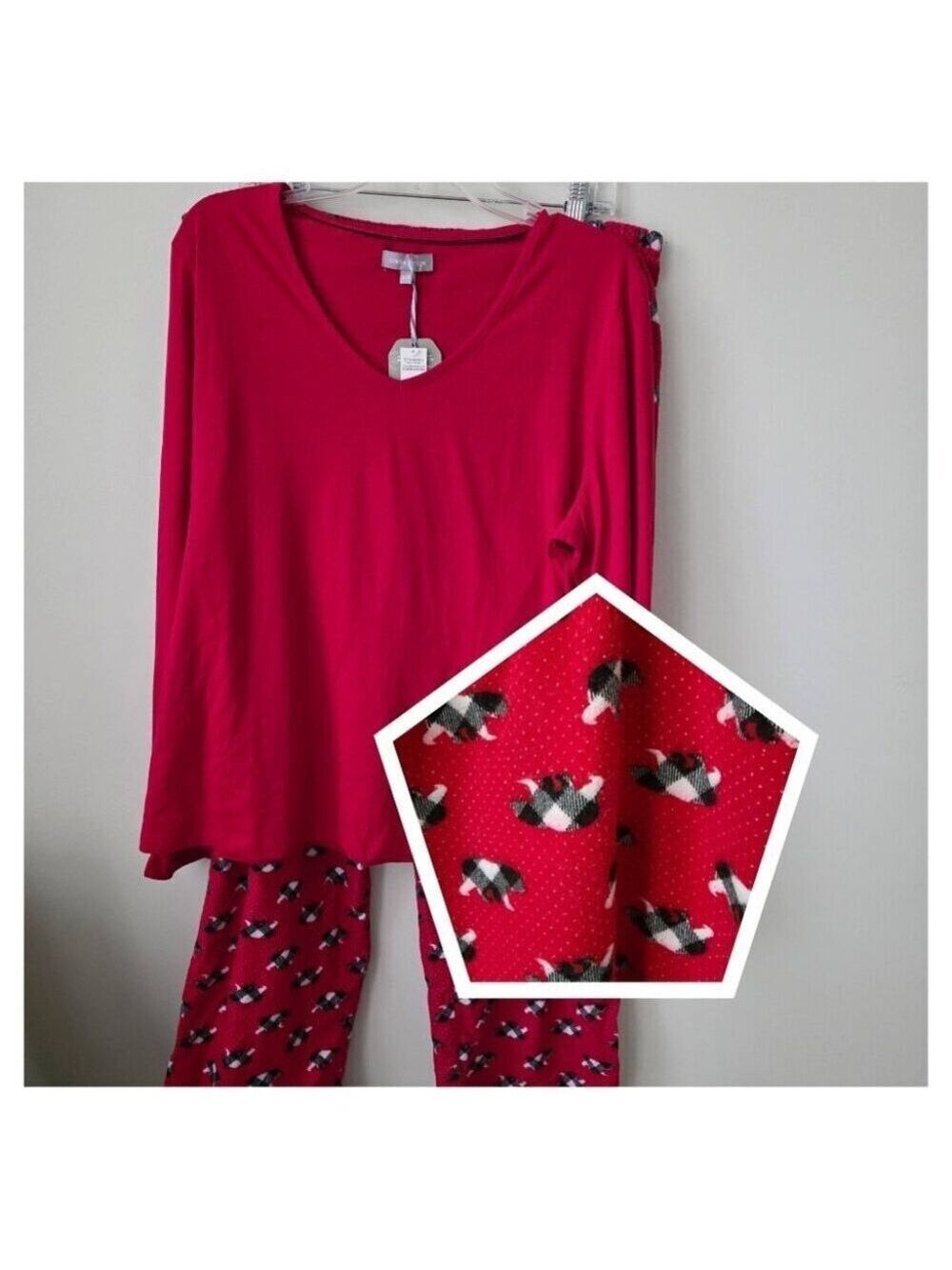 NWT LORD & TAYLOR | PJ set Flannel 100% Jersey Cotton Holiday Red Bear Sz XL